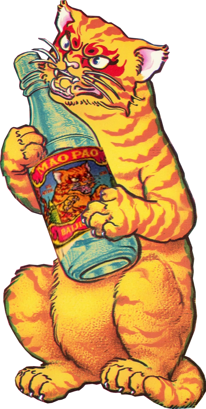 The Maopao cat hugging a bottle